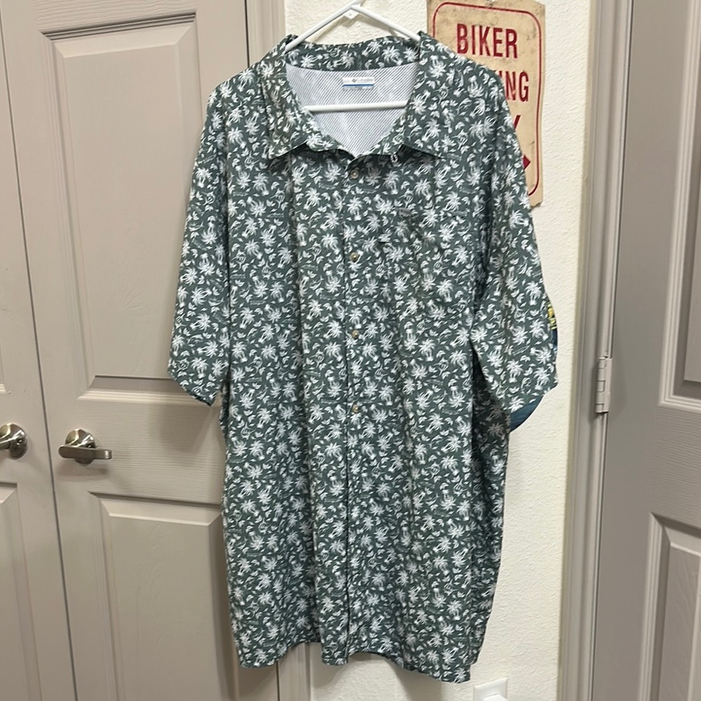 Columbia 4XL Green Tropical Fishing Button-Up Shirt